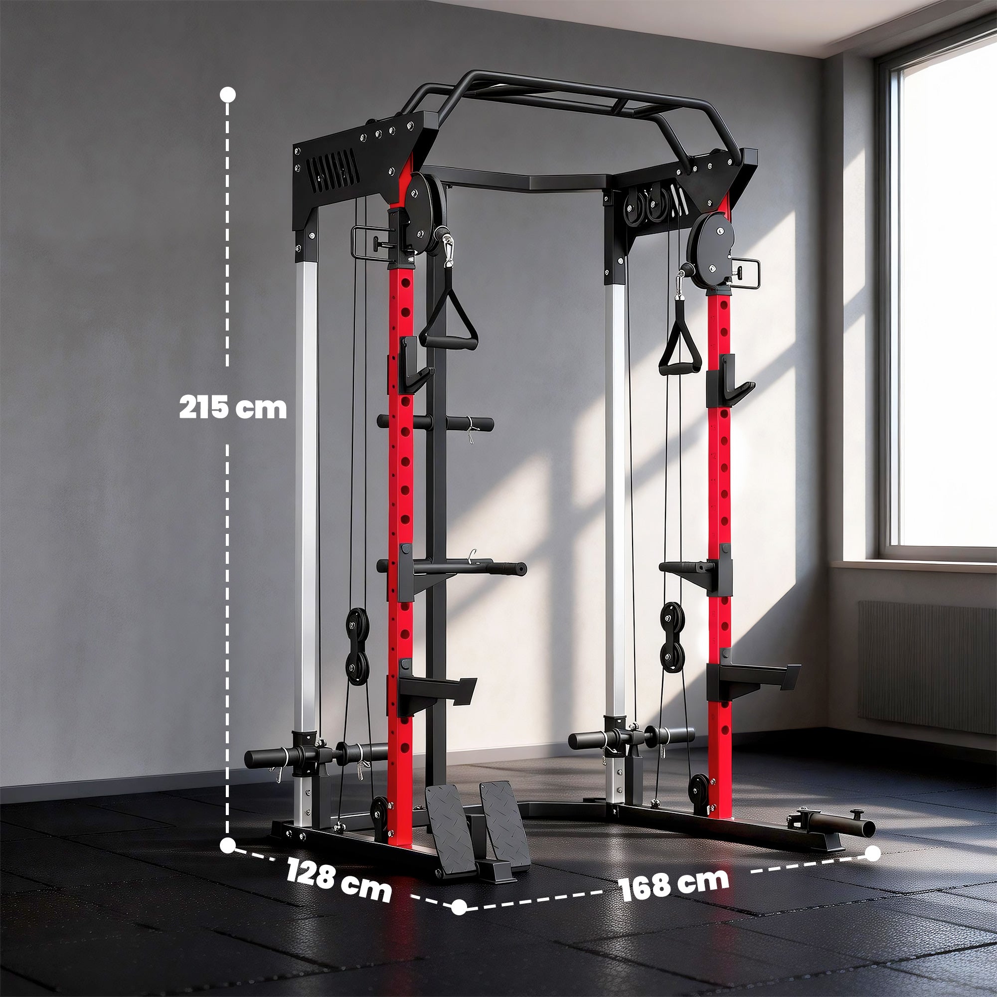 SPORTNOW Power Cage, Power Rack with Adjustable Cable Pulley System, Pull-Up Bar, Dip Station, Landmine 
