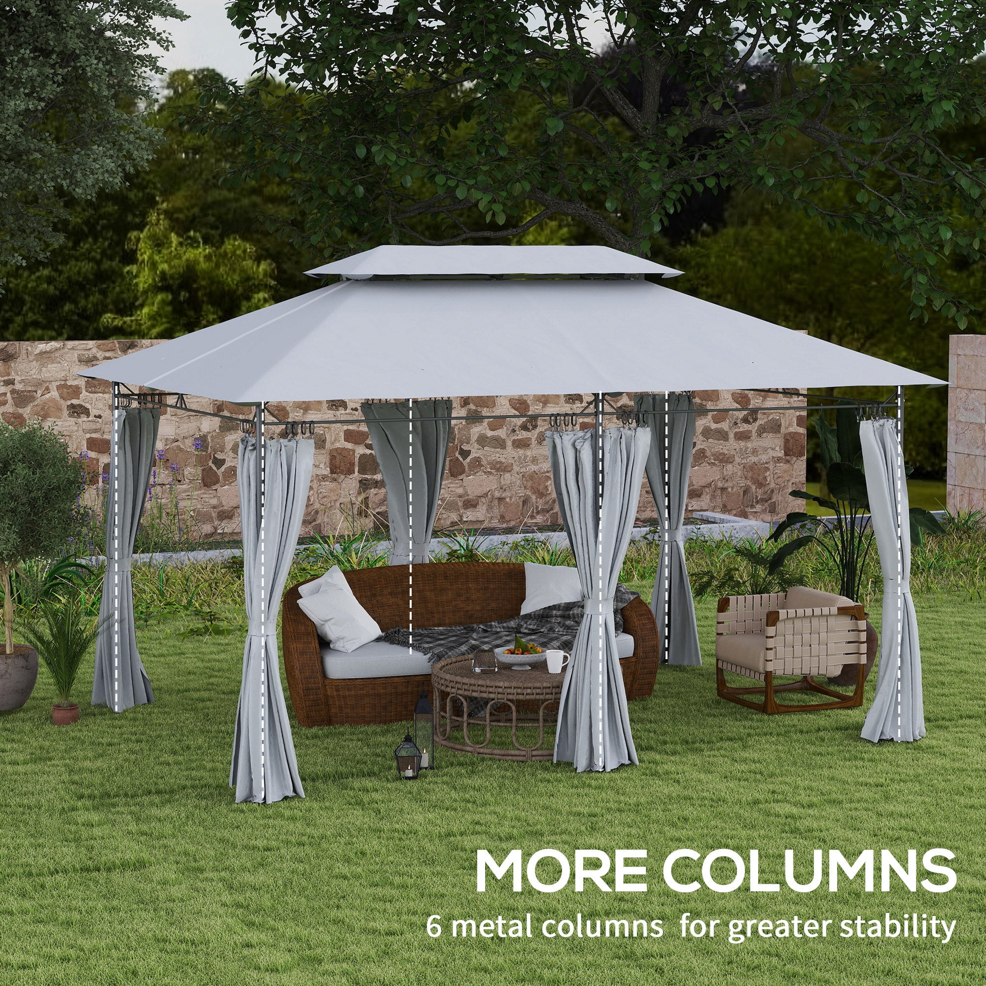 Outsunny 3 x 4m Metal Frame, Two-Tier Roof Gazebo - Dark Grey 