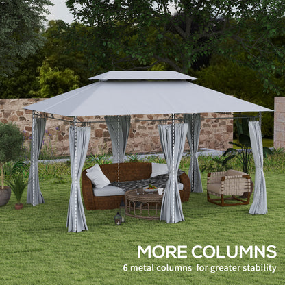 Outsunny 3 x 4m Metal Frame, Two-Tier Roof Gazebo - Dark Grey 