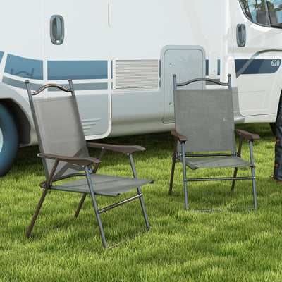 Outsunny Set of Two Folding Garden Chairs, with Fabric Mesh Seats - Dark Grey 