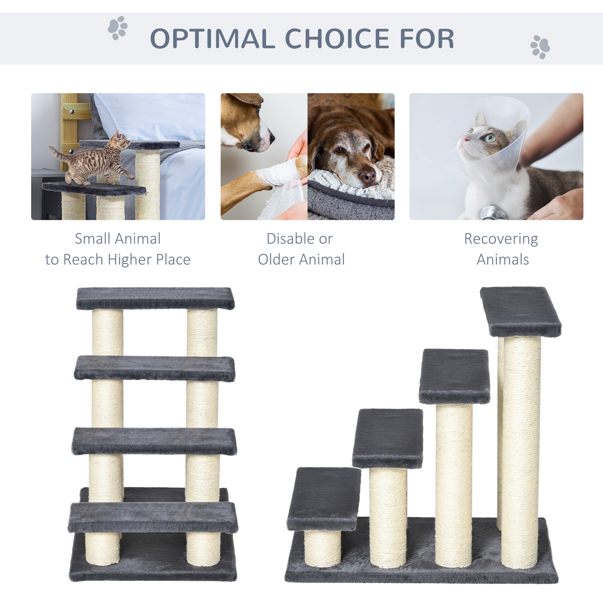PawHut Dog Steps for Bed 4 Step Pet Stairs for Dog Cat ladder Scratch Post Grey 