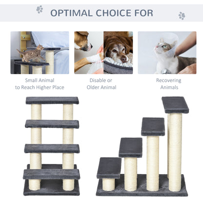 PawHut Dog Steps for Bed 4 Step Pet Stairs for Dog Cat ladder Scratch Post Grey 