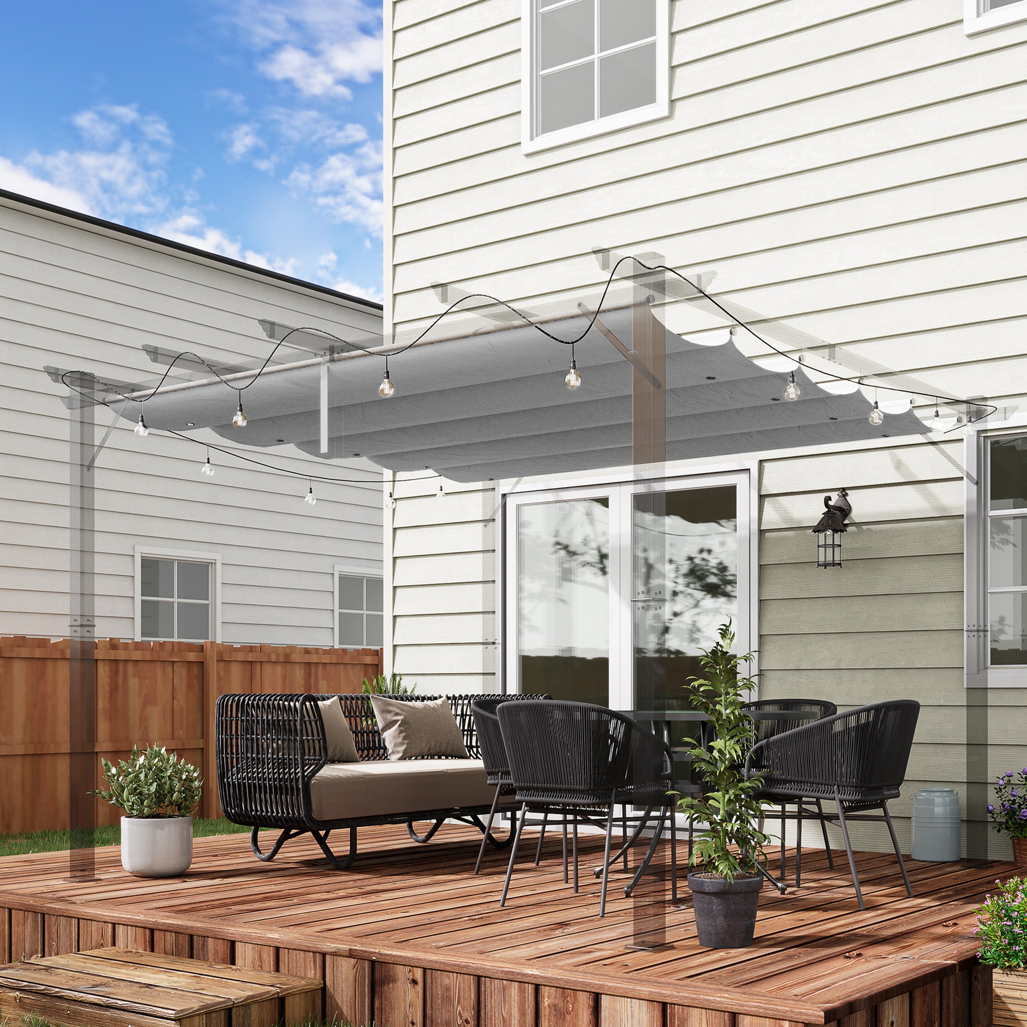 Outsunny Retractable Pergola Shade Cover, Replacement Canopy Fabric for 3 x 3 (m) Pergola, Gazebo Retractable Roof, Light Grey 