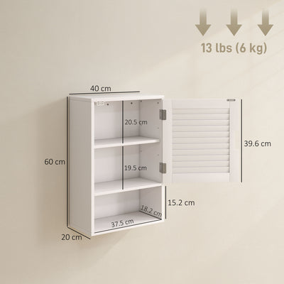 HOMCOM Bathroom Cabinet, Wall Mounted Storage Cabinet with Adjustable Shelves, 40 x 20 x 60 cm, White 