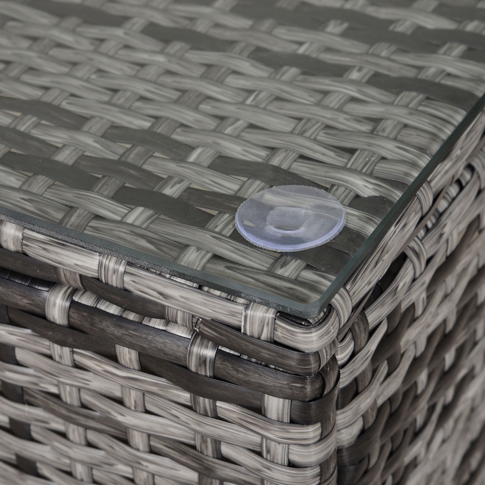 Outsunny PE Rattan Garden Coffee Table, with Glass Table Top - Grey 