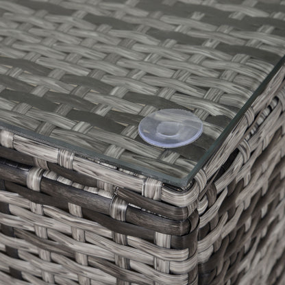 Outsunny PE Rattan Garden Coffee Table, with Glass Table Top - Grey 