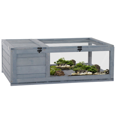 PawHut Tortoise House, Small Reptile Wooden House, with Mesh Roofs, Side Panels, for Turtles, Lizards, Geckos and Snakes 