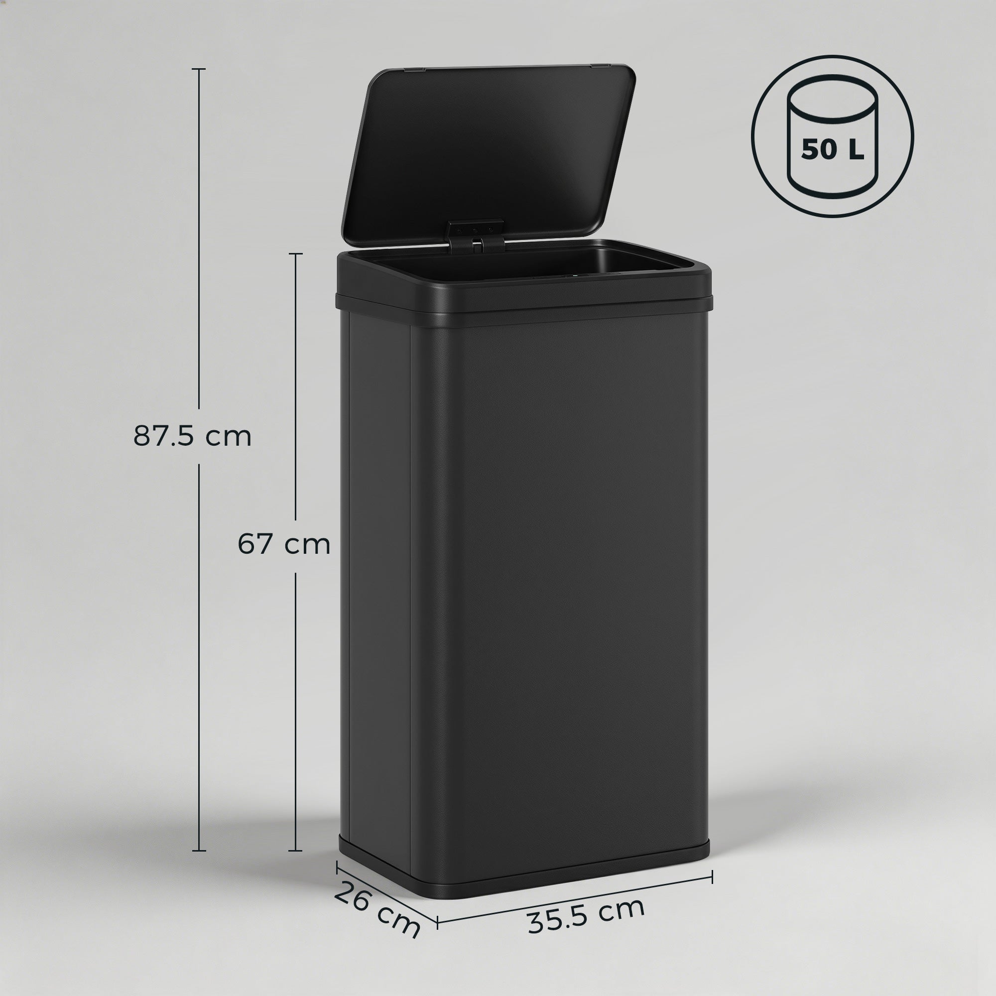HOMCOM 50L Sensor Bin with Soft-Close Lid, Stainless Steel Automatic Touchless Motion Sensor Kitchen Bin, Black