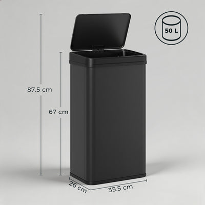 HOMCOM 50L Sensor Bin with Soft-Close Lid, Stainless Steel Automatic Touchless Motion Sensor Kitchen Bin, Black