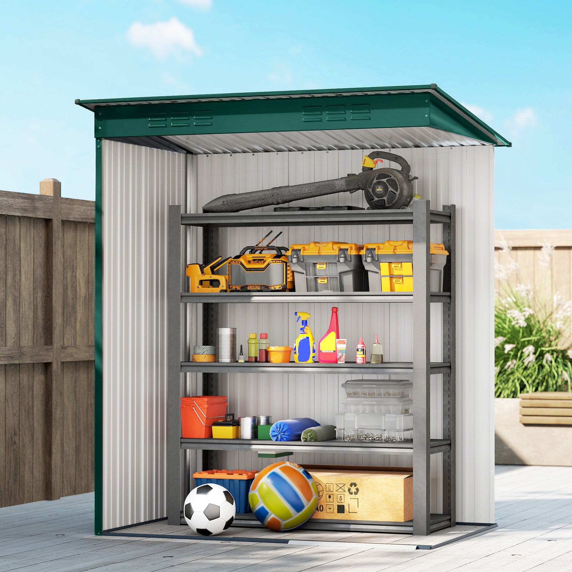 Outsunny 5 x 3.5ft Metal Garden Storage Shed with Effortless Assembly and 2 Pairs of Gloves, Waterproof Outdoor Shed, Green 