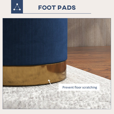 HOMCOM Soft Padded Corduroy Footstool - Dark Blue 