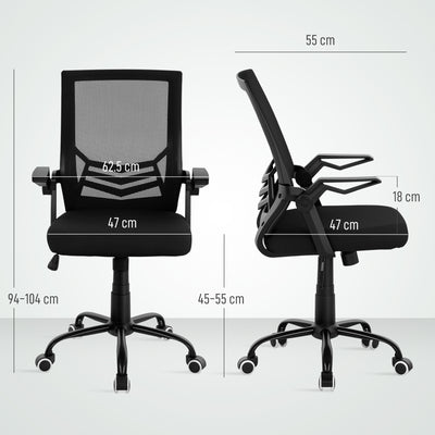 Vinsetto Mesh Office Chair, Computer Desk Chair with Flip-up Armrests, Lumbar Back Support and Swivel Wheels, Black 