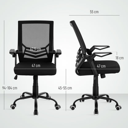 Vinsetto Mesh Office Chair, Computer Desk Chair with Flip-up Armrests, Lumbar Back Support and Swivel Wheels, Black