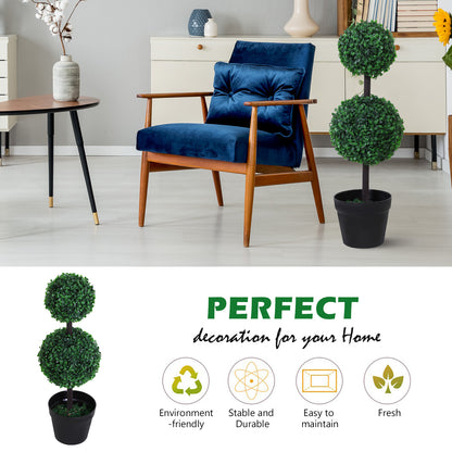 Outsunny Set of 2 Artificial Boxwood Ball Topiary Trees Potted Decorative Plant Outdoor and Indoor Décor (67cm) 