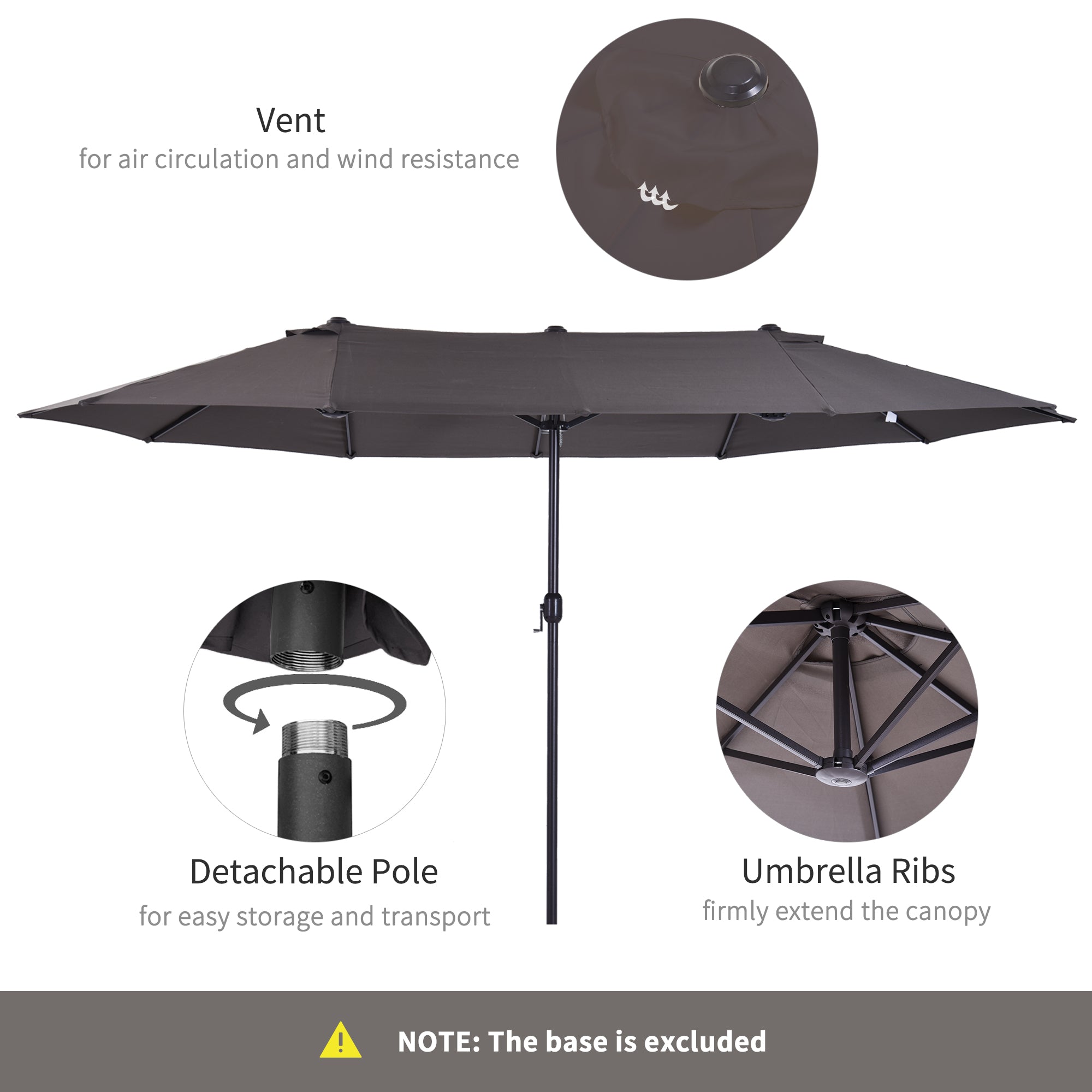 Outsunny 4.6m Garden Parasol Double-Sided Sun Umbrella Patio Market Shelter Canopy Shade Outdoor Grey 