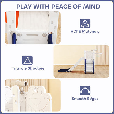 AIYAPLAY 5 in 1 Kids Slide Set with Basketball Hoop, Climbing Frame, Telescope, Storage Box for Toddlers Ages 1-3, Orange 