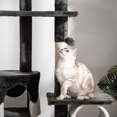 PawHut Floor-to-Ceiling Cat Tree for Indoor Cats, 240-260cm Adjustable Cat Tree - White 