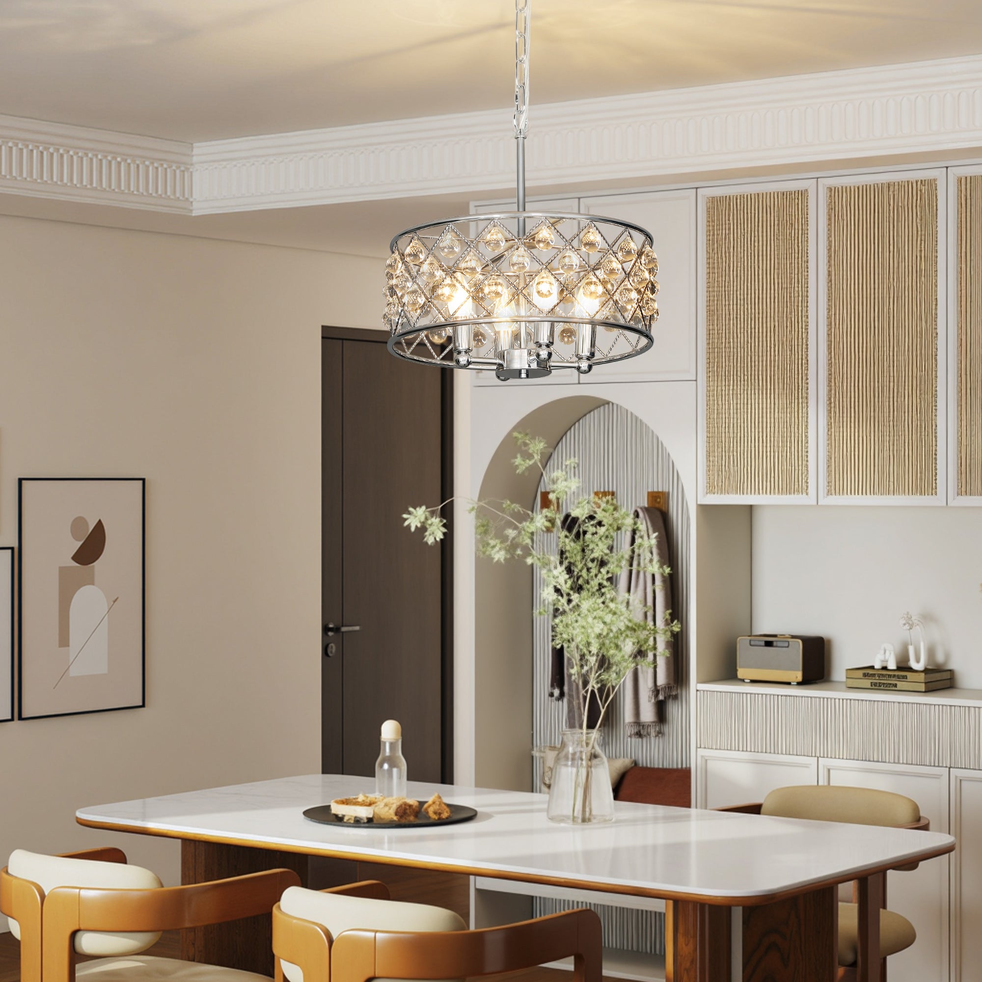 HOMCOM 51 Crystallite Four-Bulb Chandelier - Silver-Tone 