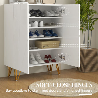HOMCOM Narrow Shoe Storage Cabinet with Soft-Close Hinges and Adjustable Shelves for 15-20 Pairs of Shoes, White 