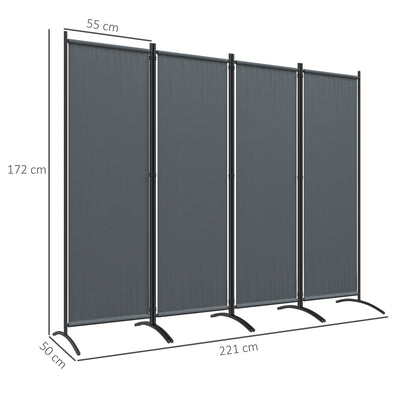 Outsunny 4 Panel Folding Garden Divider, 1.7m Privacy Screen with Wide Feet, Portable Freestanding Privacy Panel for Deck, Pool, Hot Tub, Dark Grey 