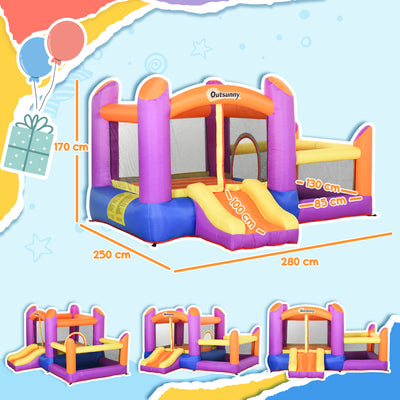 Outsunny Kids Bouncy Castle House Inflatable Trampoline Slide Water Pool 3 in 1 with Blower for Kids Age 3-8 Multi-color 2.8 x 2.5 x 1.7m 