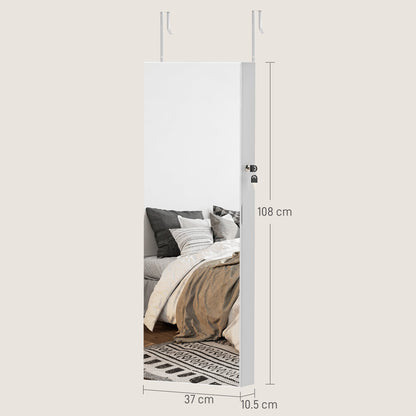 HOMCOM 108 x 37cm Lockable Jewellery Cabinet, with LED Lights - White Surface and Black Lining 