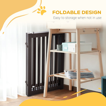 PawHut Freestanding Dog Gate, Foldable Pet Fence, Indoor Barrier, Stair Gate with Support Feet, 155 x 76 cm, Brown 