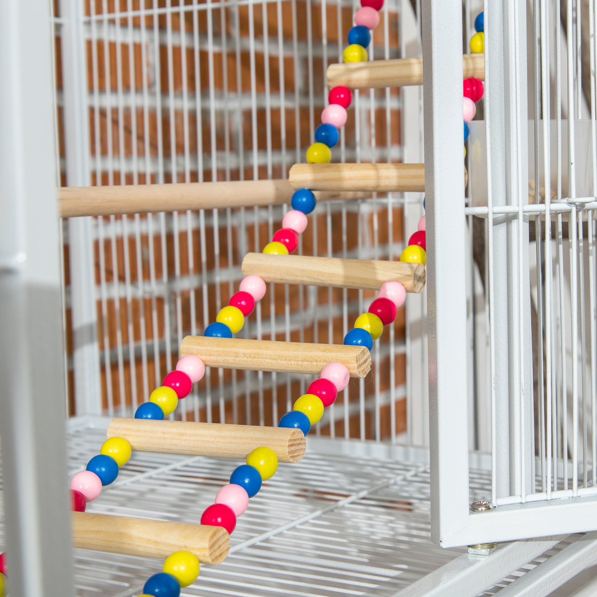 PawHut Large Bird Cage Budgie Cage 3 Tier Aviary with Stand Wheels, Toys, Ladders, Shelf for Canaries, Finches, Cockatiels, Parakeets - White 