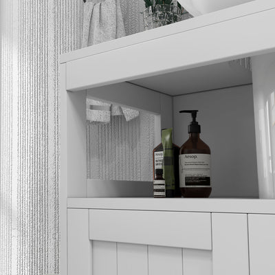 kleankin Pedestal Under Sink Cabinet with Double Doors, Modern Bathroom Vanity Storage Unit with Shelves, White 