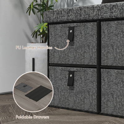 HOMCOM Six-Drawer Shoe Storage Bench, with Padded Top Seat - Dark Grey 