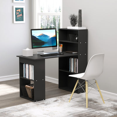 HOMCOM 120cm Modern Computer Desk Bookshelf Study Table Workstation PC Laptop Writing Home Office 6 Shelves, Black 