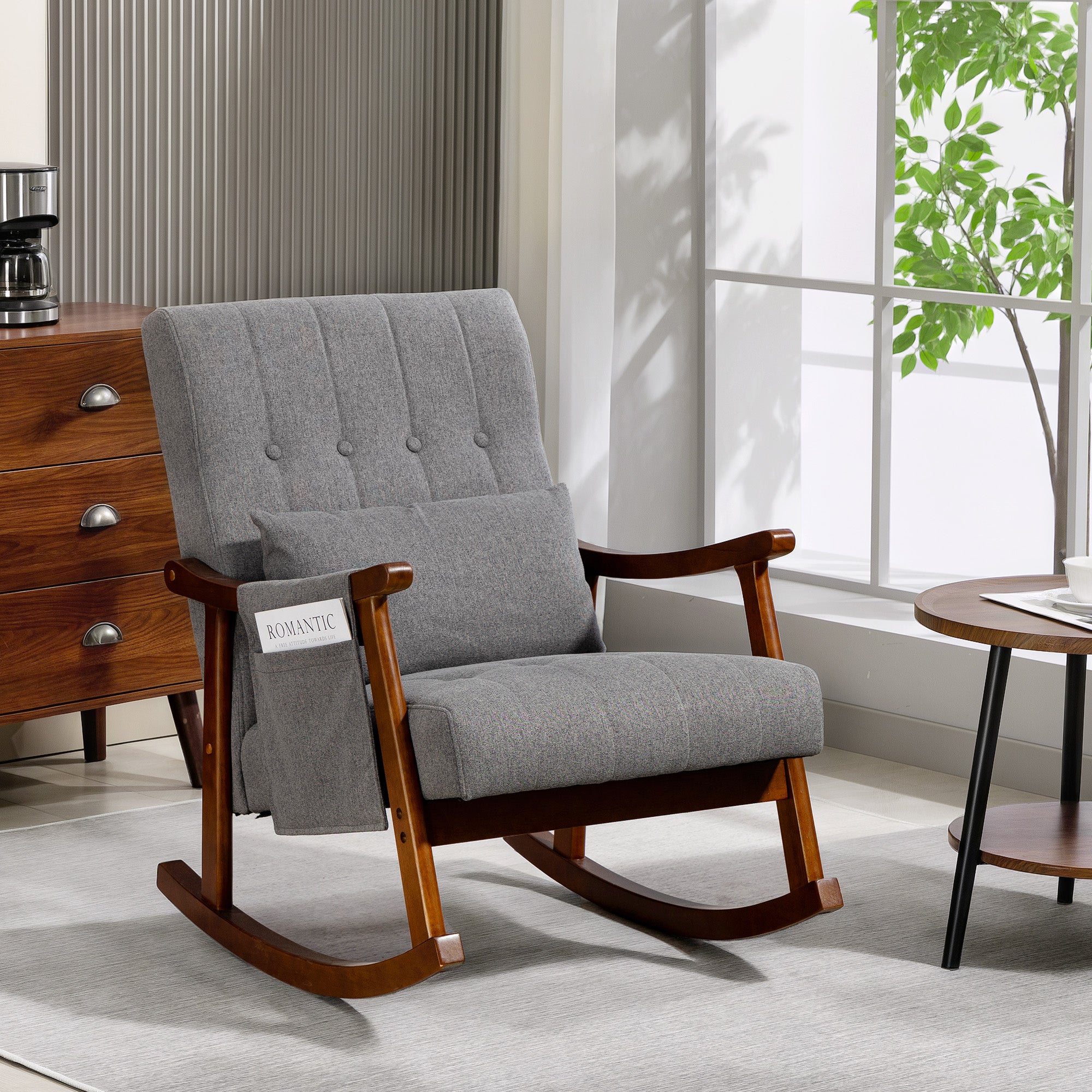 HOMCOM Wood Frame Rocking Accent Chair - Grey 