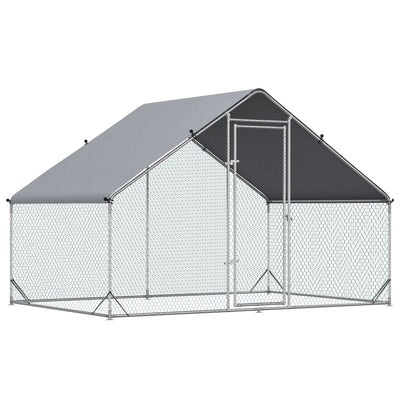 PawHut Chicken Run Galvanised Walk-in Chicken Coop Hen Poultry House Cage Rabbit Hutch Pet Playpen Garden w/ Water-Resist Cover, 3 x 2 x 2m 