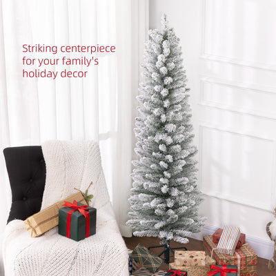 HOMCOM 5ft Artificial Snowy Pencil Christmas Tree - White 