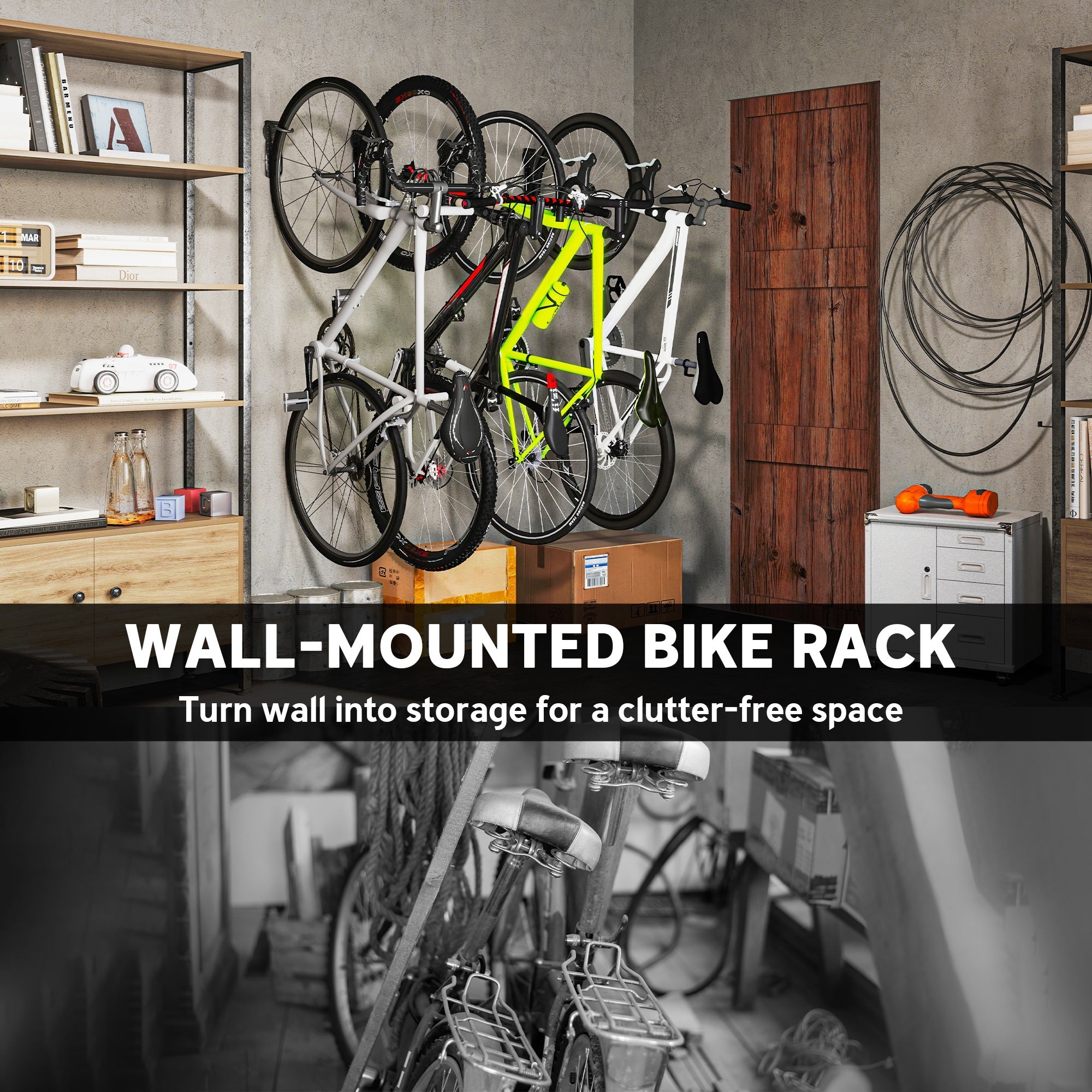 SPORTNOW 4 Pack Bike Rack, Wall Mounted Bicycle Hanger Hook, Foldable Garage Bike Wall Rack, Bicycle Storage Holder for Indoor Outdoor Use 