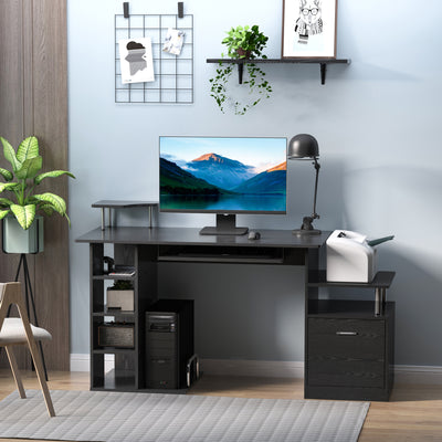 HOMCOM Computer Desk PC Workstation with Drawer Shelves CPU Storage Rack Home Office Furniture 152 x 60 x 88cm (BLACK) 