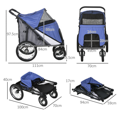 PawHut Foldable Pet Stroller, with Washable Cushion, Storage Bags, Safety Leash, for Medium, Large Dogs, Cats - Blue 