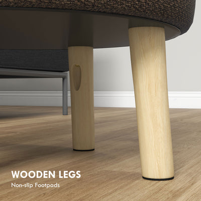 HOMCOM Round Ottoman Stool with Storage, Linen Fabric Upholstered Foot Stool with Padded Seat, Hidden Space and Wood Legs 