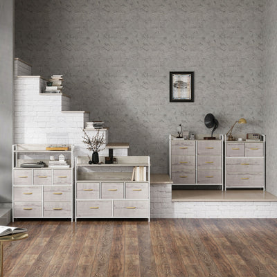 HOMCOM Rustic Chest of Seven Fabric Drawers - Natural Wood Finish 