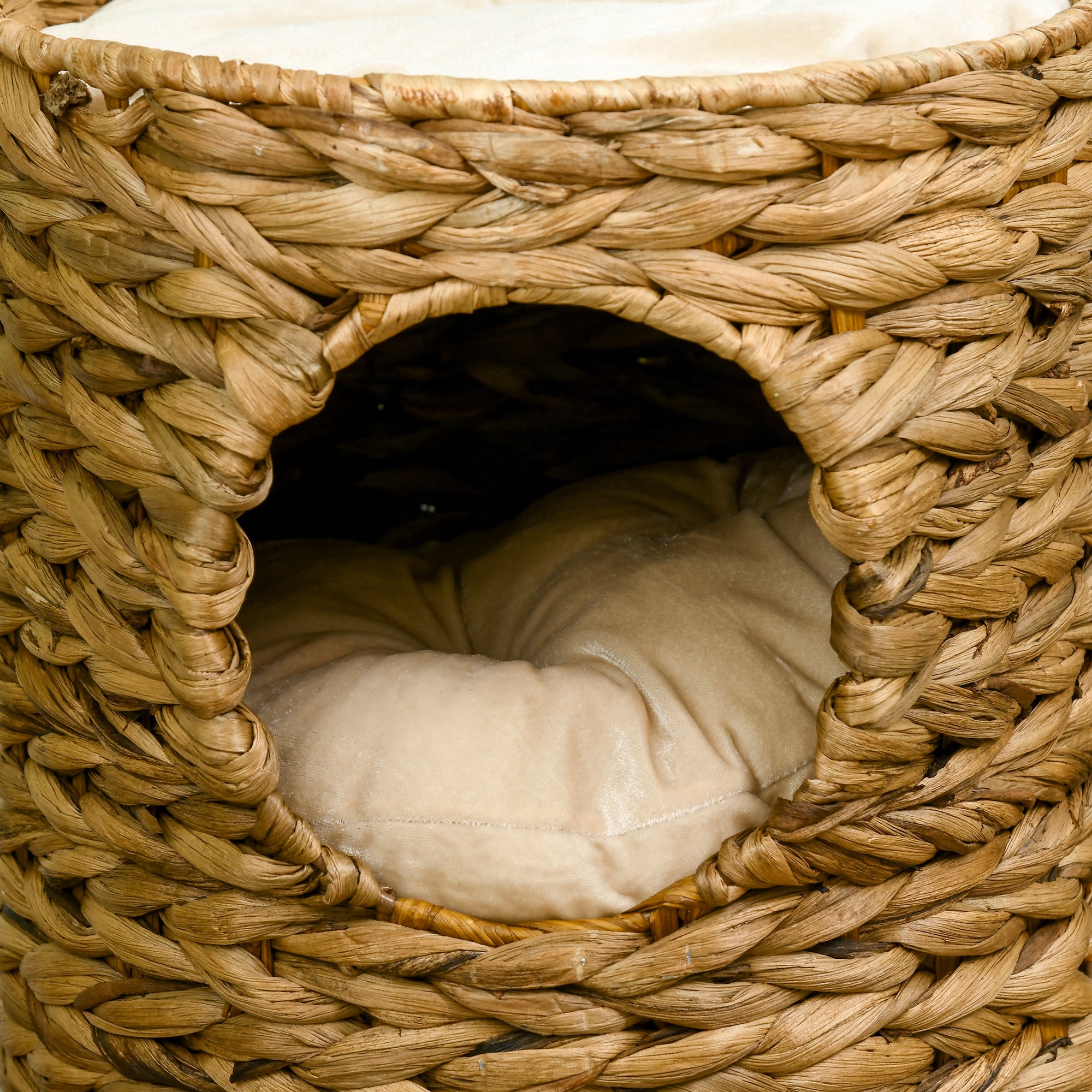 PawHut 47cm Cat Barrel Tree for Indoor Cats with 2 Condos, Kitten Tower with Cushion - Light Brown 