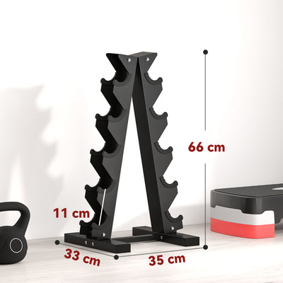 SPORTNOW Five-Tier Dumbbell Storage Rack, for Home Gym Exercise - Black 