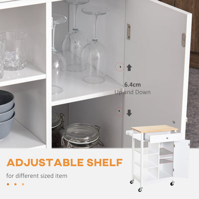 HOMCOM Kitchen Trolley, Kitchen Island on Wheels, w/ Wood Top, 3 Shelves and Storage Cupboard, White 