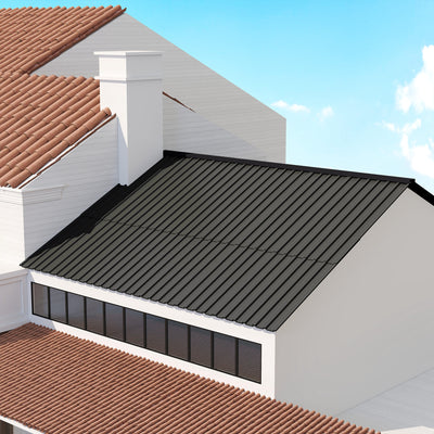 Outsunny Set of 12 Corrugated Steel Roof Sheet Panels - Black 