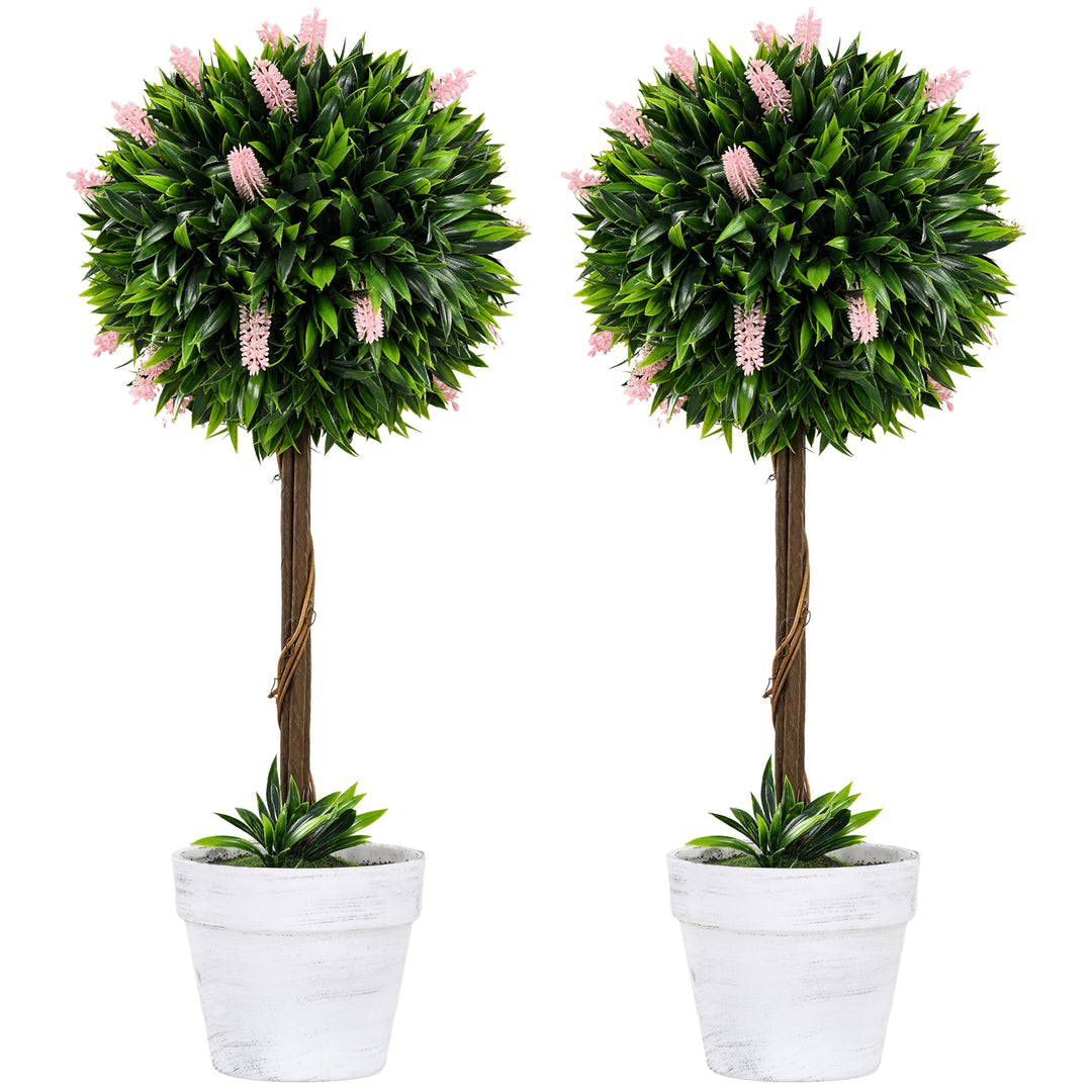 HOMCOM Set of 2 Decorative Artificial Plants Ball Trees with Flower for Home Indoor Outdoor Decor, 60cm ,Pink 