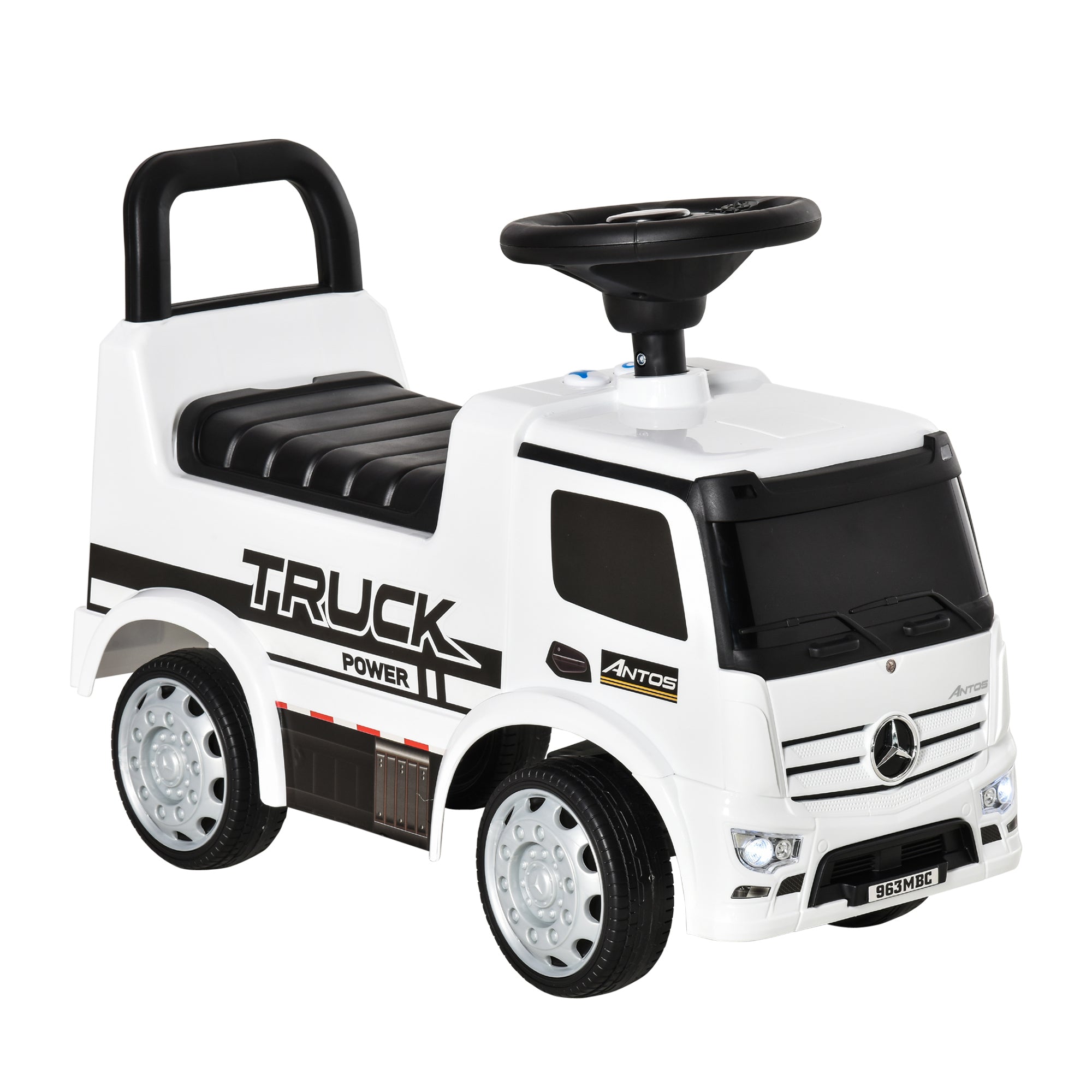 HOMCOM Compatible Kids Ride On Car Truck Mercedes Benz Licensed Toddler Foot To Floor Slider w/Under Seat Storage for 12 - 36 Months White 