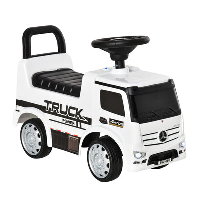 HOMCOM Compatible Kids Ride On Car Truck Mercedes Benz Licensed Toddler Foot To Floor Slider w/Under Seat Storage for 12 - 36 Months White 