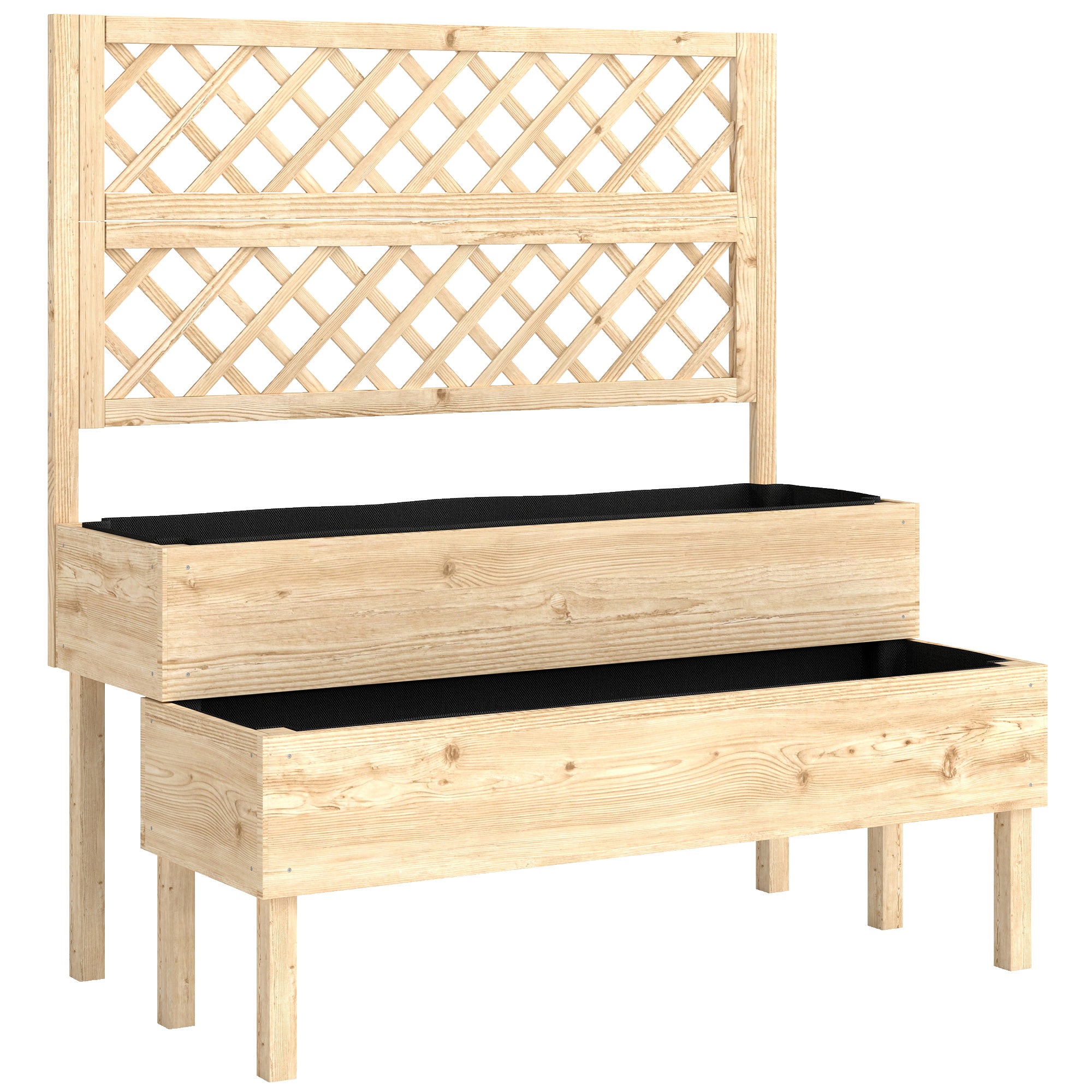 Outsunny Raised Garden Bed 2-Tier Stepped Design Planter Box with Trellis for Climbing Plants 108x62x120 cm 
