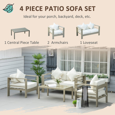 Outsunny 4 Pieces Outdoor Garden Furniture Set, Aluminium Frame Backyard Furniture w/ Thick Padded Cushioned Loveseat, 2 Chairs, and Glass Top Table, Champagne Gold 