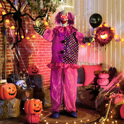 Outsunny 5′7″ Scary Animated Clown Decoration - Pink/Purple 