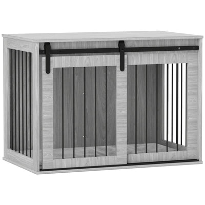 PawHut 98cm Dog Crate Furniture with Removable Cushion for Large Dogs - Grey 